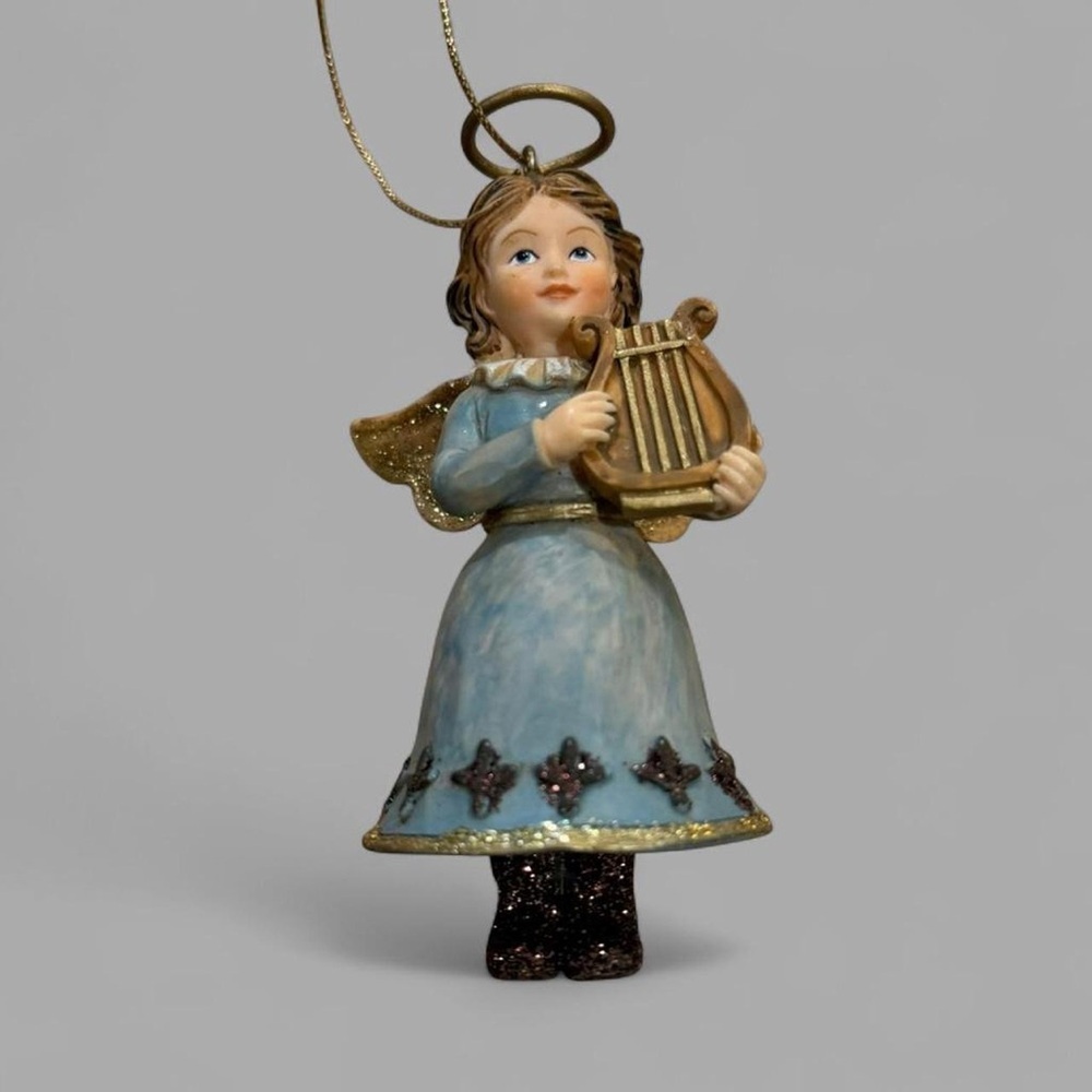 Blue Angel with Harp Holiday Ornament